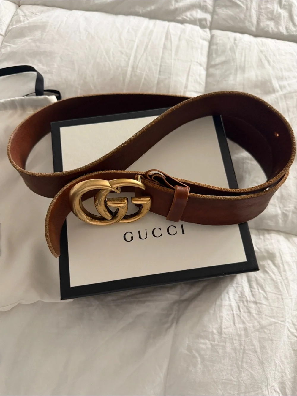 Gucci Brown Leather Belt with Gold Double G Buckle